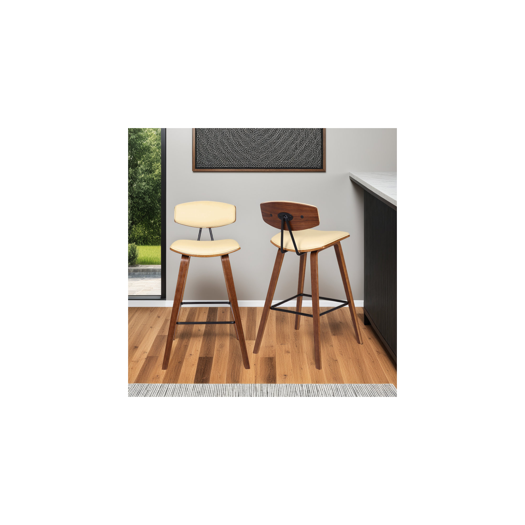Payton Vegan Leather Bar & Counter Stool, Counter Stool (26" Seat Height), Cream Faux Leather, Walnut