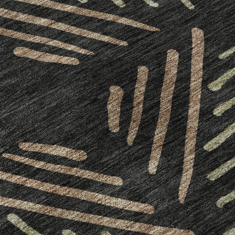 Premium Machine Washable Mayfield AMF2413 Geometric Rug, 3' x 5', Black