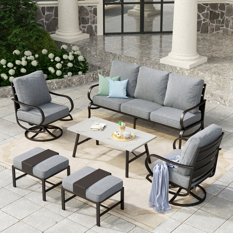 Tapasi 5-7 - Person Patio Conversation Set with Swivel Lounge Chairs & Sofa, Gray, Yes