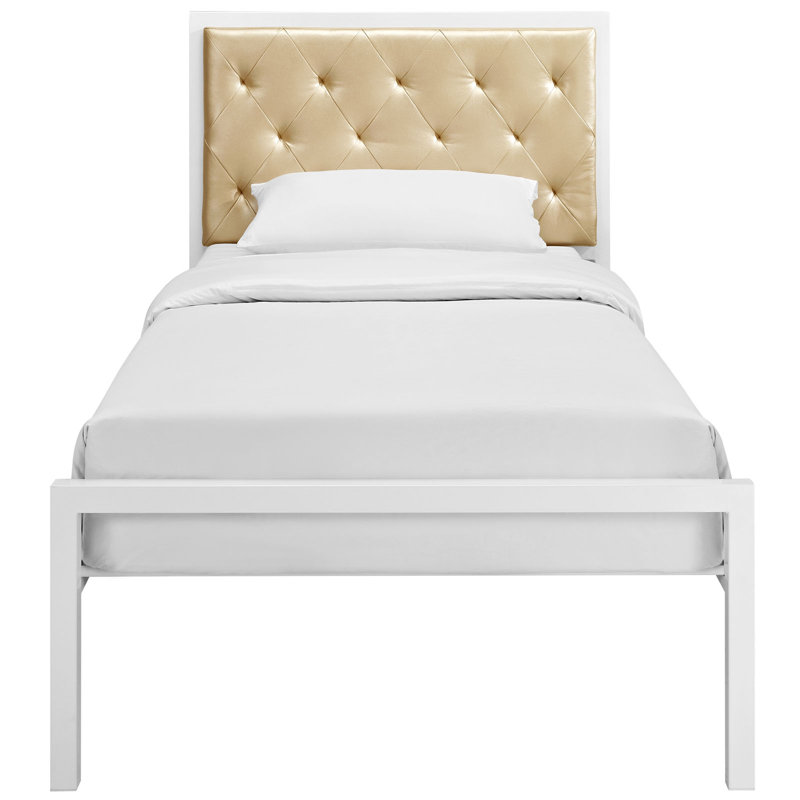 Mia Vinyl Platform Bed Frame, Golden Champagne, Twin
