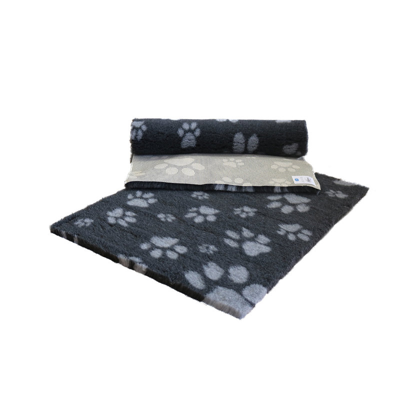 Vet Fleece Bedding | Non-Slip Multi-Paws Vet Bed O Animal Print Fleece Pet Bed, 3cm H x 38cm W x 30cm D, Charcoal/Grey