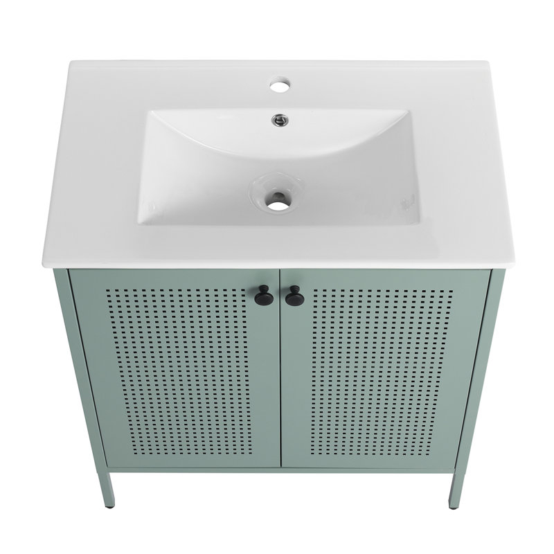 Meuble-lavabo autoportant avec lavabo en céramique, Vert menthe