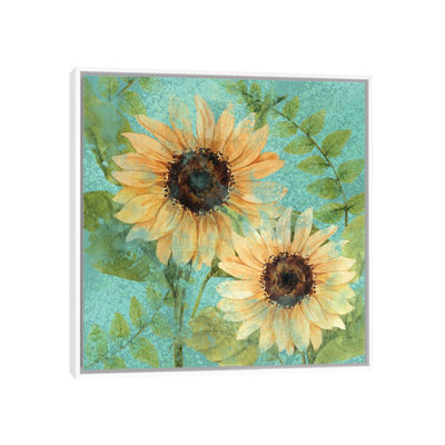Sunflower Teal 1 Piece Single Picture Frame and Floater Frame Painting on Canvas