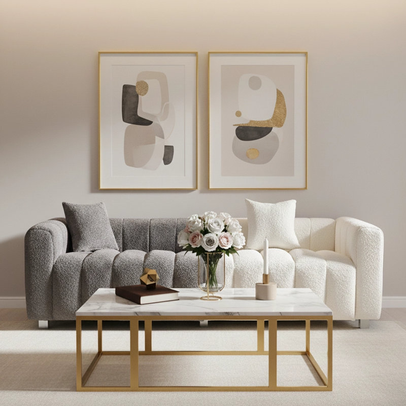 87.4-inch cloud sofa, the medieval cloud sofa in the living room, a large-sized fabric three-seater, White/Gray