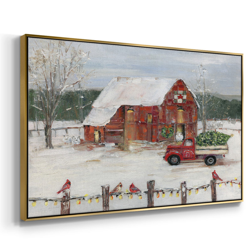 " Christmas Farmyard ", 25" H x 37" W x 2" D, Gold Framed