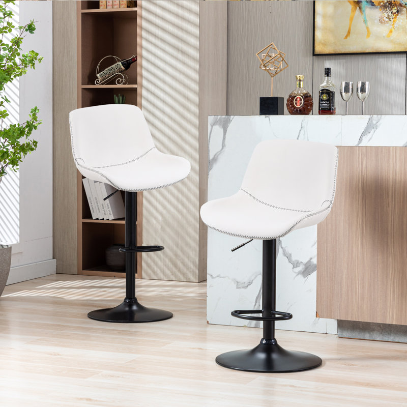 Swivel Upholstered Adjustable Height Counter Stool with Metal Frame, White, 2