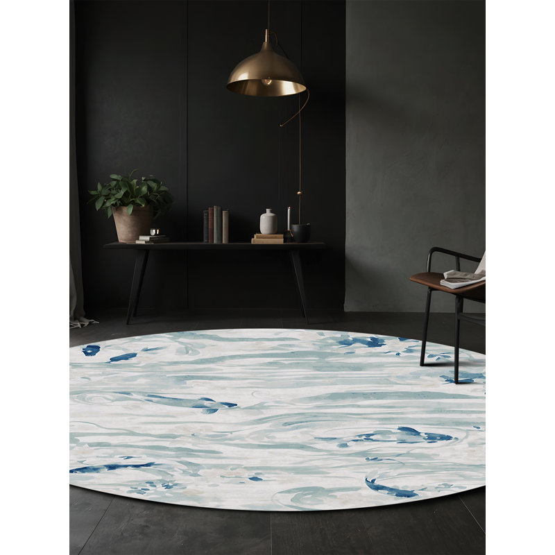 Machine Washable Gray Area Rug, Round 3'