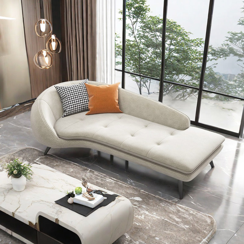 Méridiennes confortables à coussin épais Comfy, Mélange de polyester beige, Accoudoir à gauche (vu de face)