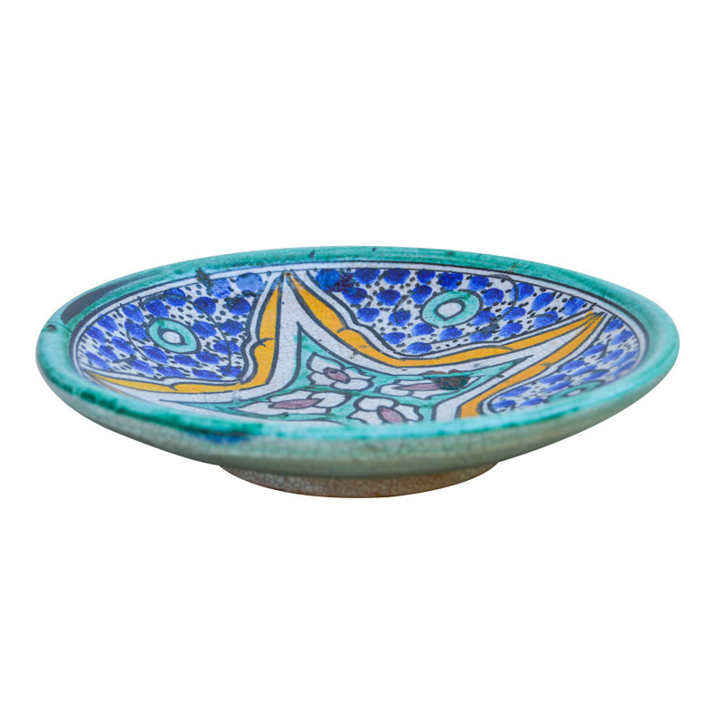 Assiette décorative en céramique bleue / jaune / bleu sarcelle