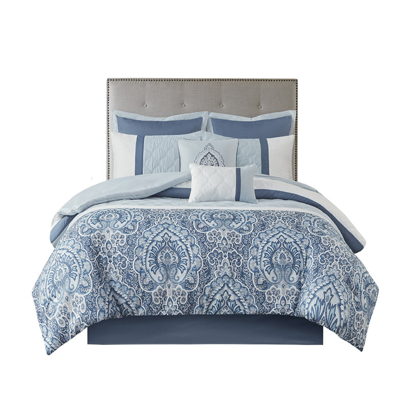 Queen 8 Piece Comforter Set, Blue, Queen Comforter + 7 Additional Pieces
