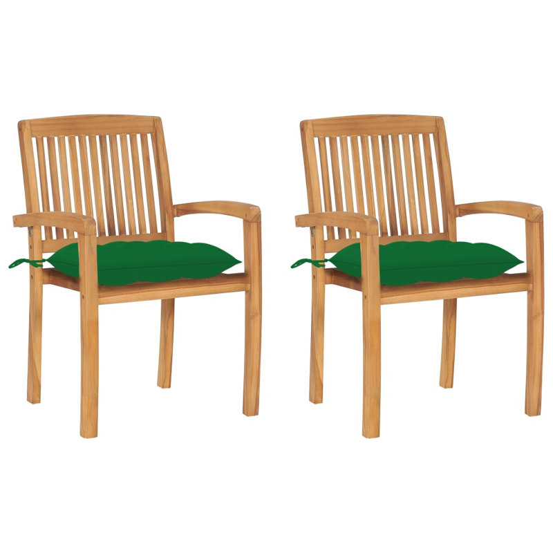Chaise de patio en teck avec coussins, Vert