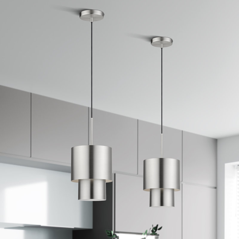 Mini-luminaire suspendu en nickel brossé 1 lumière Zolana, Argent argent, Nickel brossé