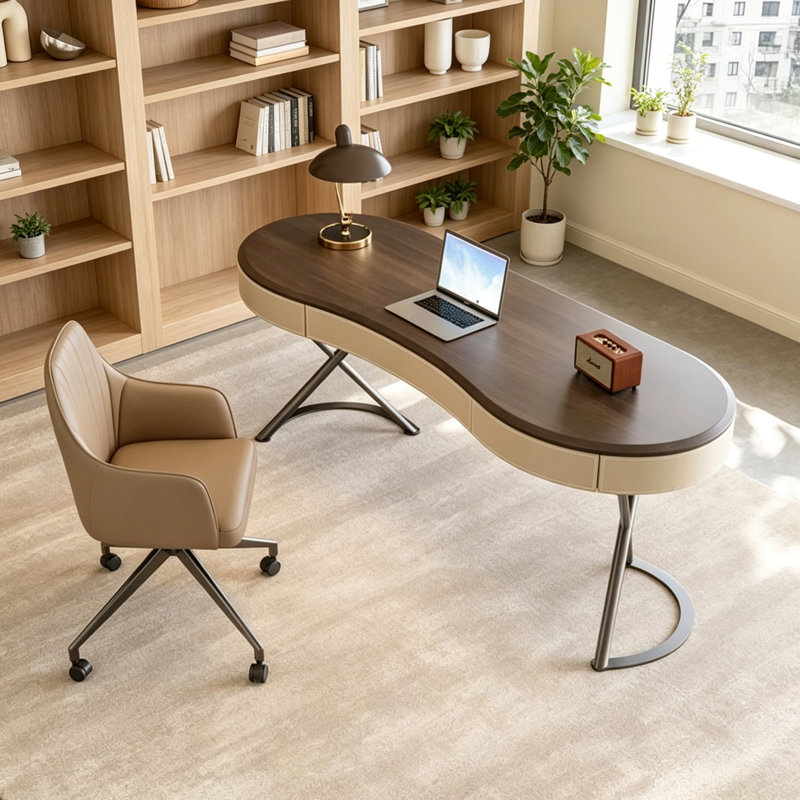 Bureau moderne en similicuir brun noisette