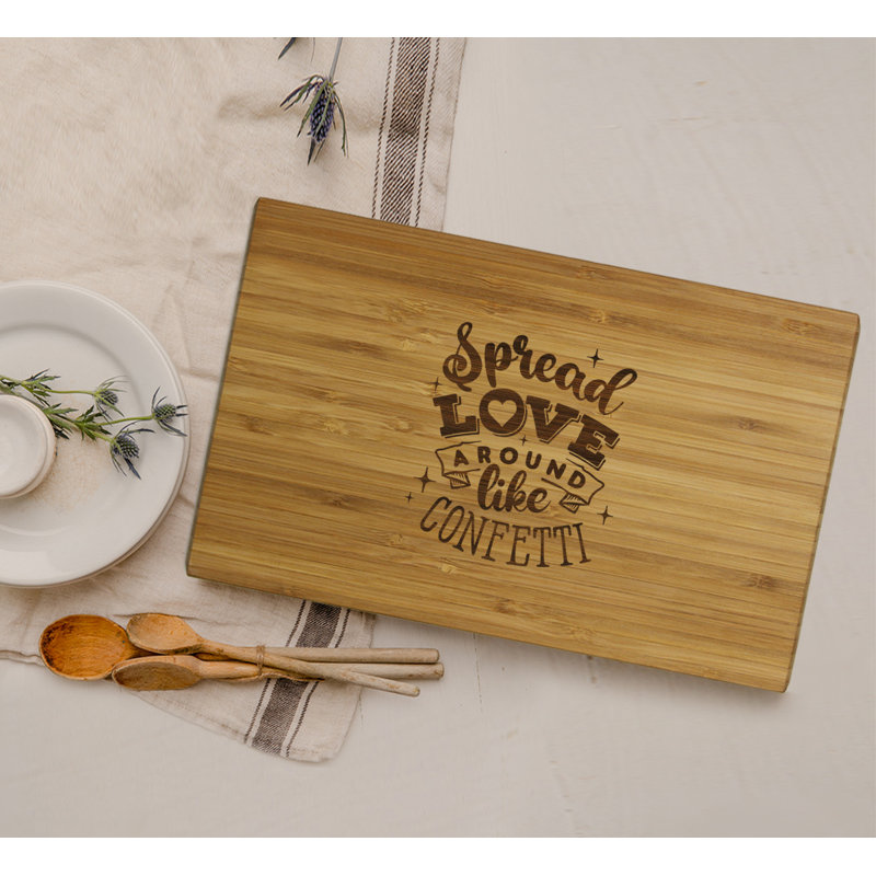 Valentine's Day Laser Engraved Large Bamboo Wood Cutting Board, Spread Love Around Like Confetti