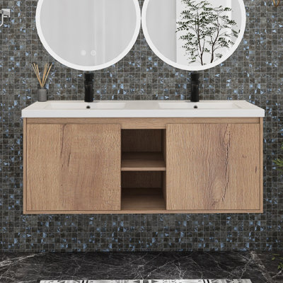 Johnesia 48'' Double Sinks Wall-Mounted Bathroom Vanity with Resin Top