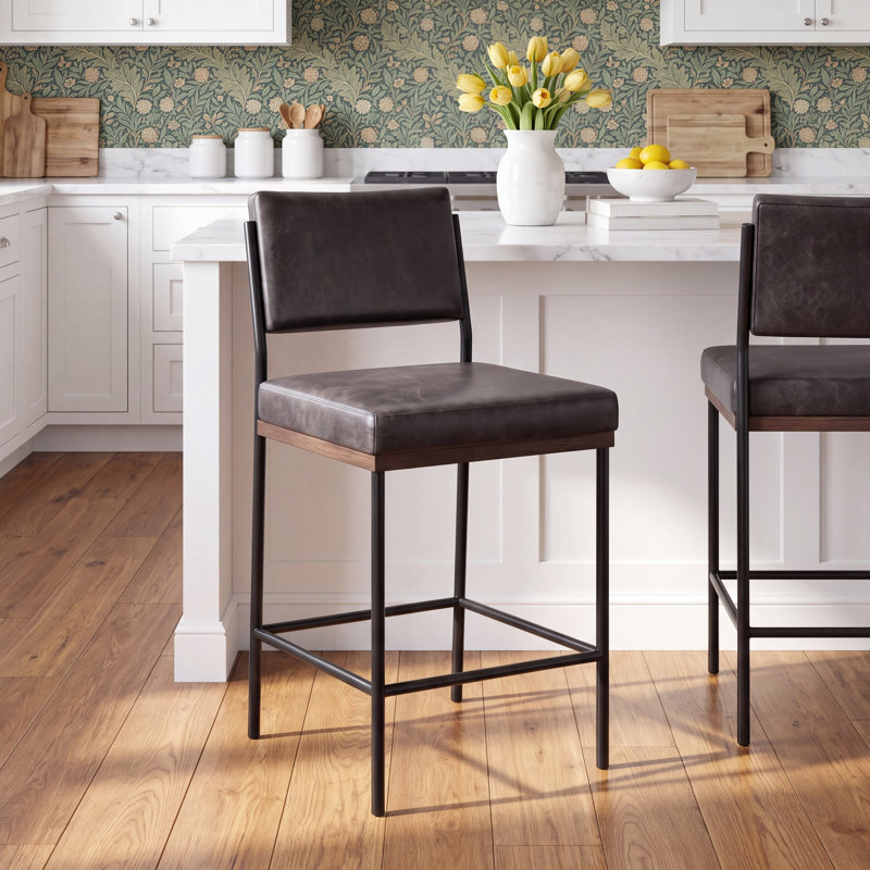 Popovich Stool, Sonoma Black/Genuine Leather, Counter Stool (26.42" Seat Height)
