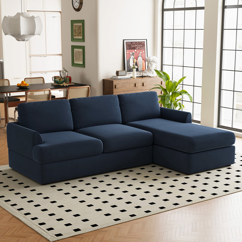 Ensemble de canapé modulaire et de causeuse en L rembourré en velours moderne pour salon, Blue