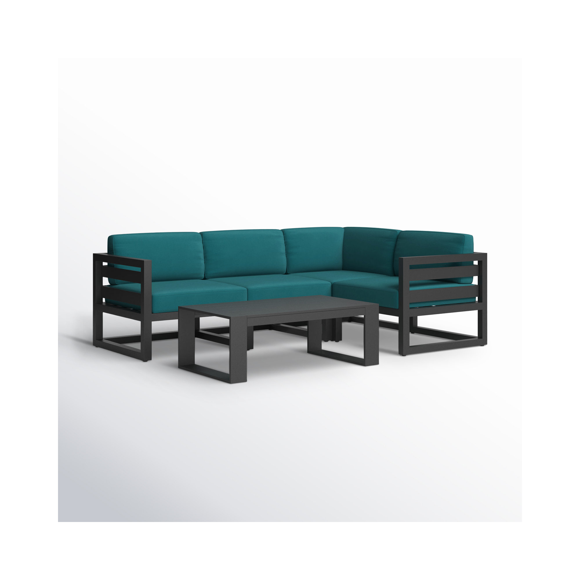 Smith 5 Piece Sectional Seating Group with Sunbrella® Cushions, Spectrum Peacock, Slate