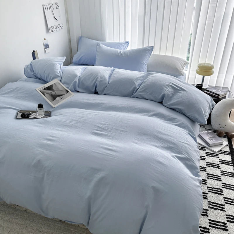 Ensemble de literie en coton uni - Housse de couette douce et taies d'oreiller incluses, Bleu ciel clair