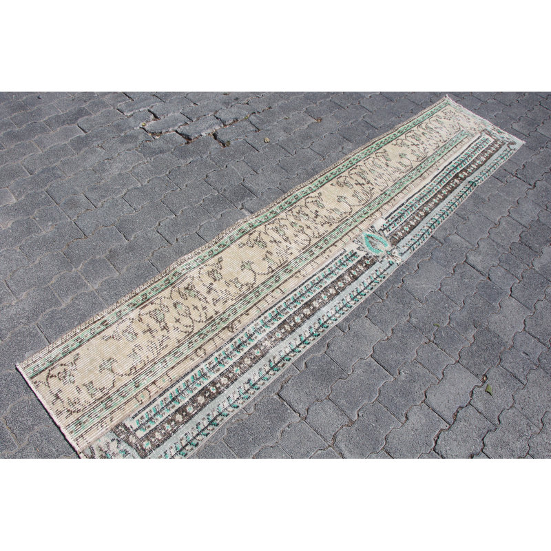 Tapis de couloir rétro beige Oushak