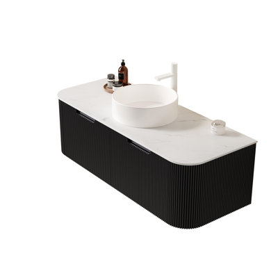 Ensemble de meuble-lavabo mural 48 po avec lavabo rond blanc en céramique et 2 tiroirs
