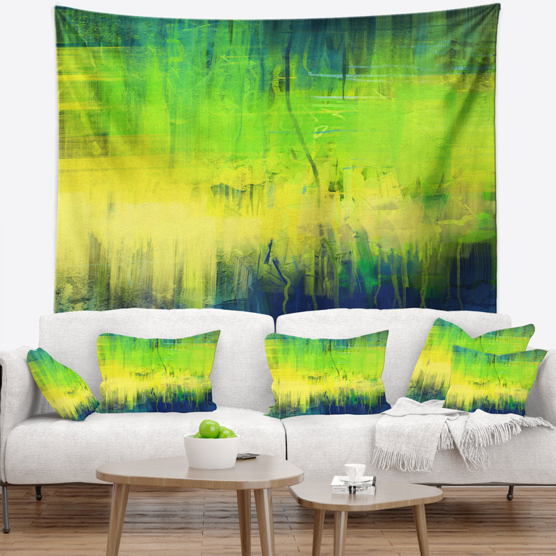 Tapisserie abstraite vert bleu de fusion, H 32 po x l 39 po