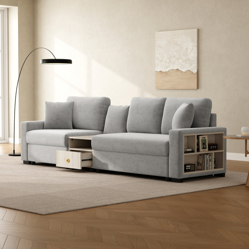 Modern Sofa Couch 111.8" Modular Sofa Upholstered Sofa Couch 3-Seater Sofa With Storage Armrest And Center Console For Living Room, Grey