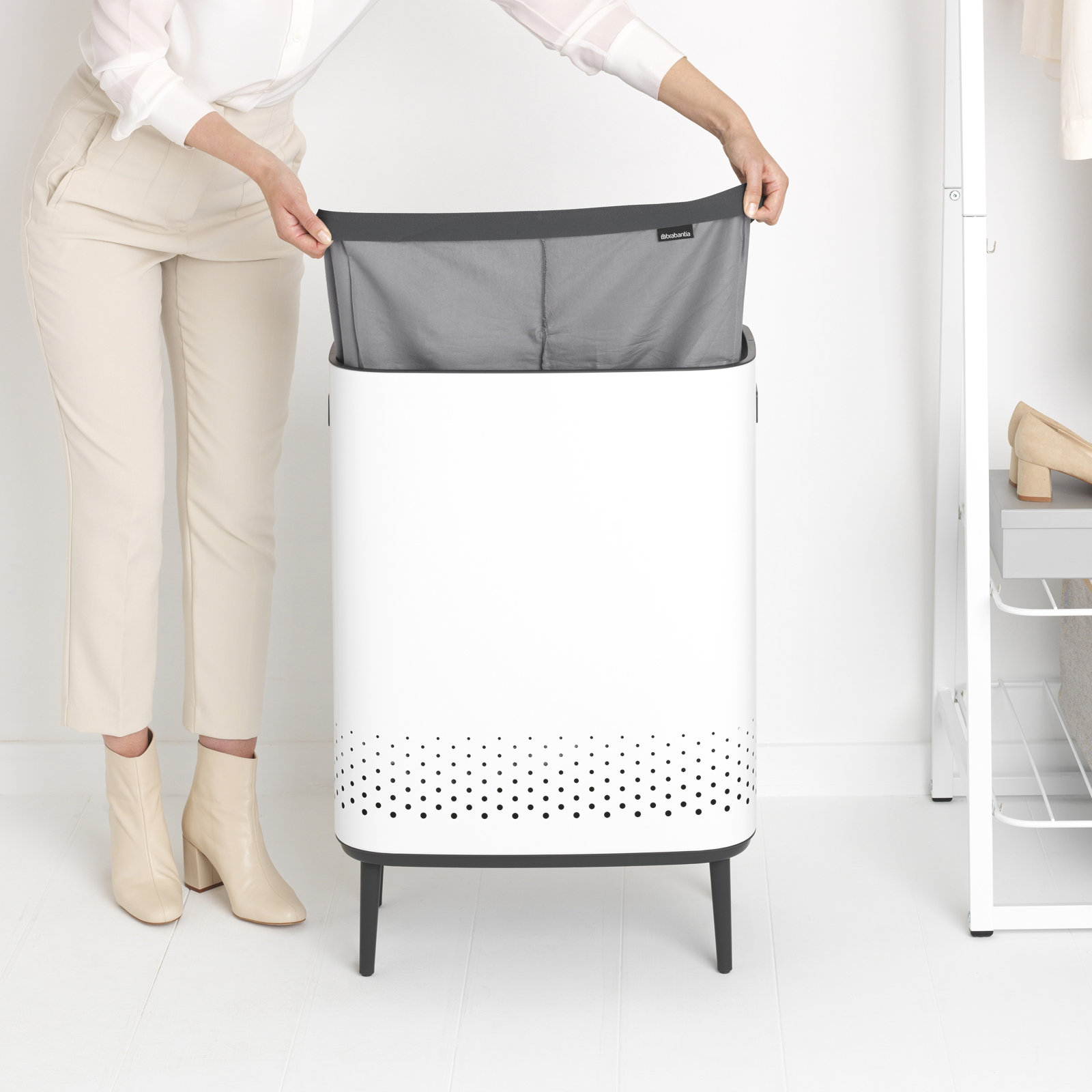 Brabantia Bo Dual Compartment Laundry Hamper, White