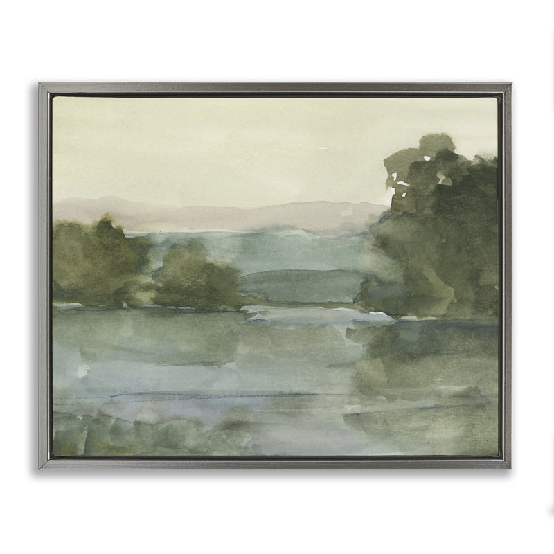 «Lake & Mountain View», art mural encadré par Floater, H 25 po x l 31 po, Cadre flottant gris lustré