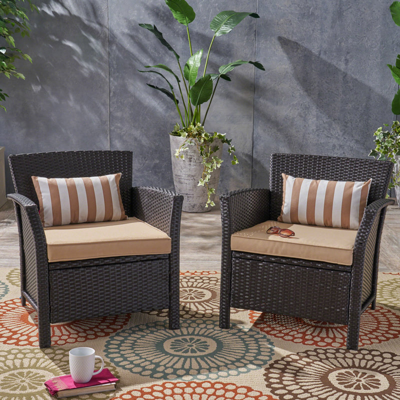 2 pièces chaises d'extérieur - Pe et fer brun + 2 chaises brun clair et tendance