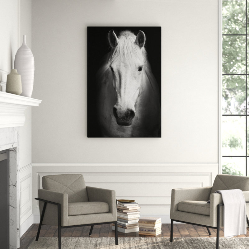 Curious White Horse Print, 40" H x 30" W x 1.5" D