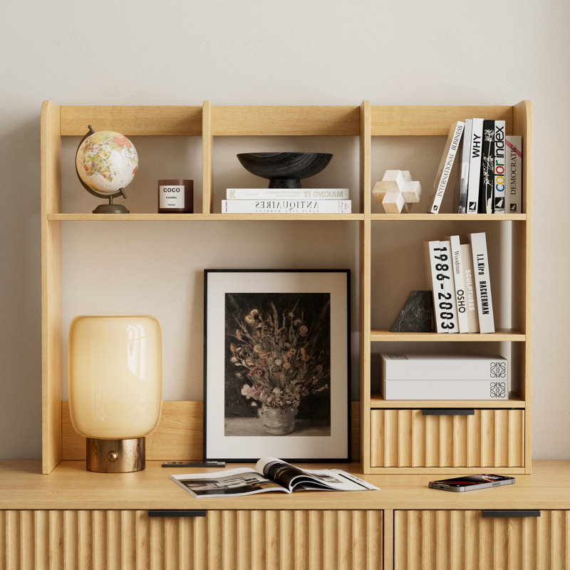 28.3”H*37"W Modern Wood Bookcase ,Desktop Organizer With Fluted Drawer, Versatile Multi-Shelf Storage Unit For Home Office