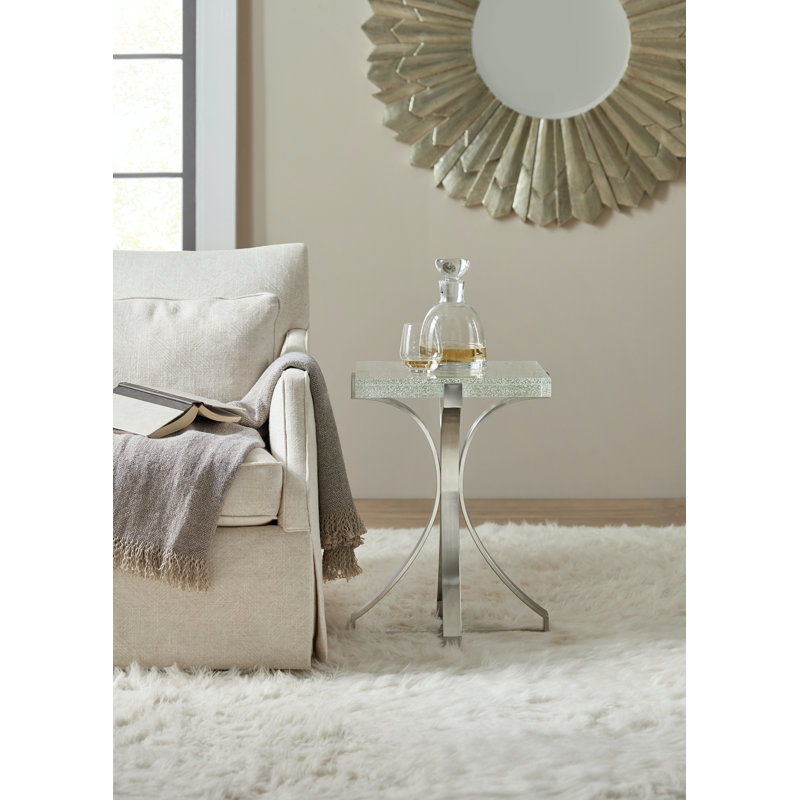 Contemporary Chrome Glass Pedestal End Table