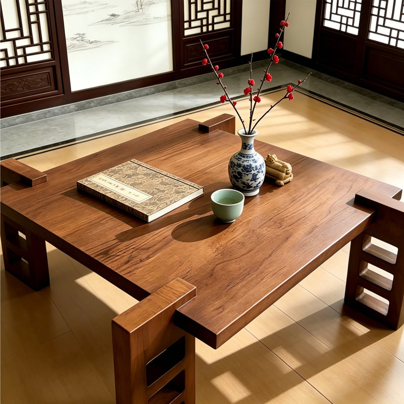 Nouvelle table basse en bois massif de style chinois, 12.6" H x 39.3" W x 39.3" D