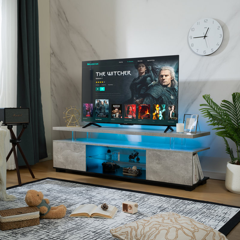 Kelsha 51'' W LED TV Stand with Storage, Gray