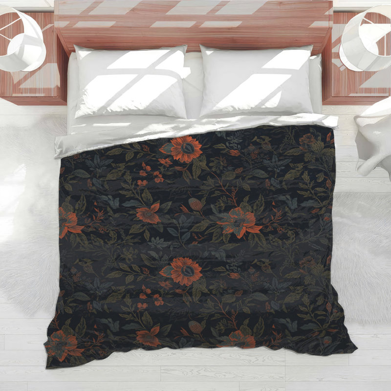 Édredon foncé à motif floral, Simple extra long