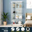 Glass Display Cabinet 4-Shelf 2 Doors With LED Push Light Lockable Glass Display Case With 5Mm Tempered Glass Floor-Standing Glass Bookshelf For Bedroom