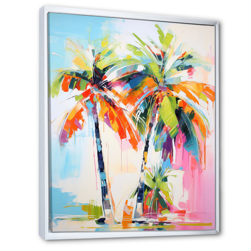 Colell Palm Trees Palm IV sur toile, H 32 po x l 16 po x P 1 po, Cadre flottant blanc