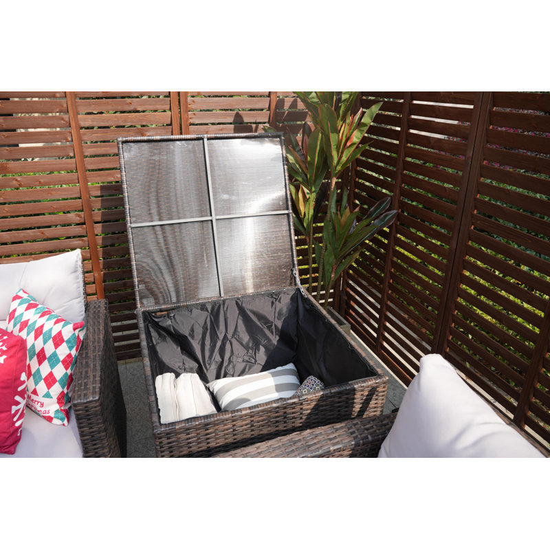 Ensemble de patio complet en rotin 6 pièces avec coussins Kensli, Brun