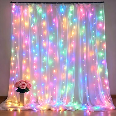 Guirlande lumineuse à DEL RVB RVB, guirlande lumineuse de fée alimentée par USB de 3 m × 3 m à 300 lumières DEL avec télécommande à 13 touches, lumières de rideau de fenêtre changeantes pour décoration de chambre à coucher, de mariage, de fête, de Noël