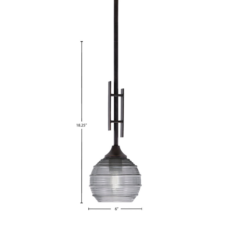 Mini-luminaire suspendu avec tige en Uptowne illustré en granit foncé avec verre nervuré de 6 po, Bronze frotté à l'huile