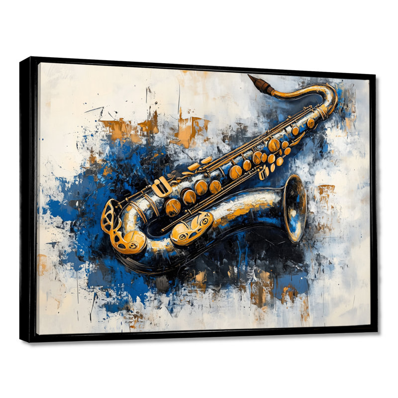 Solo de cuivres de minuit - Impression sur toile encadrée pour saxophone, H 12 po x l 20 po, Cadre flottant noir