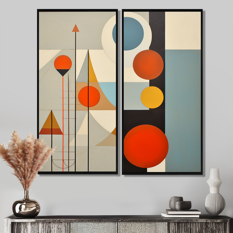 «Serendipity Abstract Mid-Century Geometrics I», art mural bleu, H 40 po x l 40 po, Impression encadrée flottante, Noir