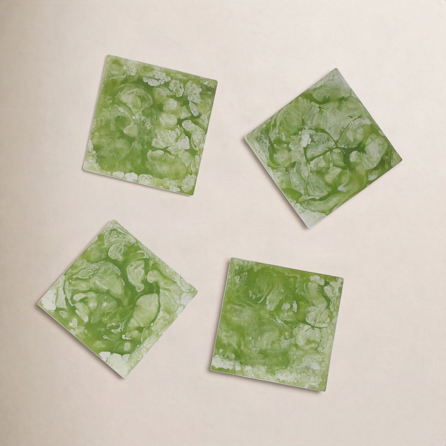 Square Resin Coaster Set, Green
