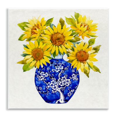 Sunflower Bouquet in Blue Vase by Timothy O' Toole - Painting Print