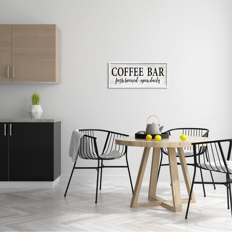 Bar à café ouvert à motif de grain rustique, H 10 po x l 24 po x P 1,5 po, Giclée encadrée blanc bord de mer