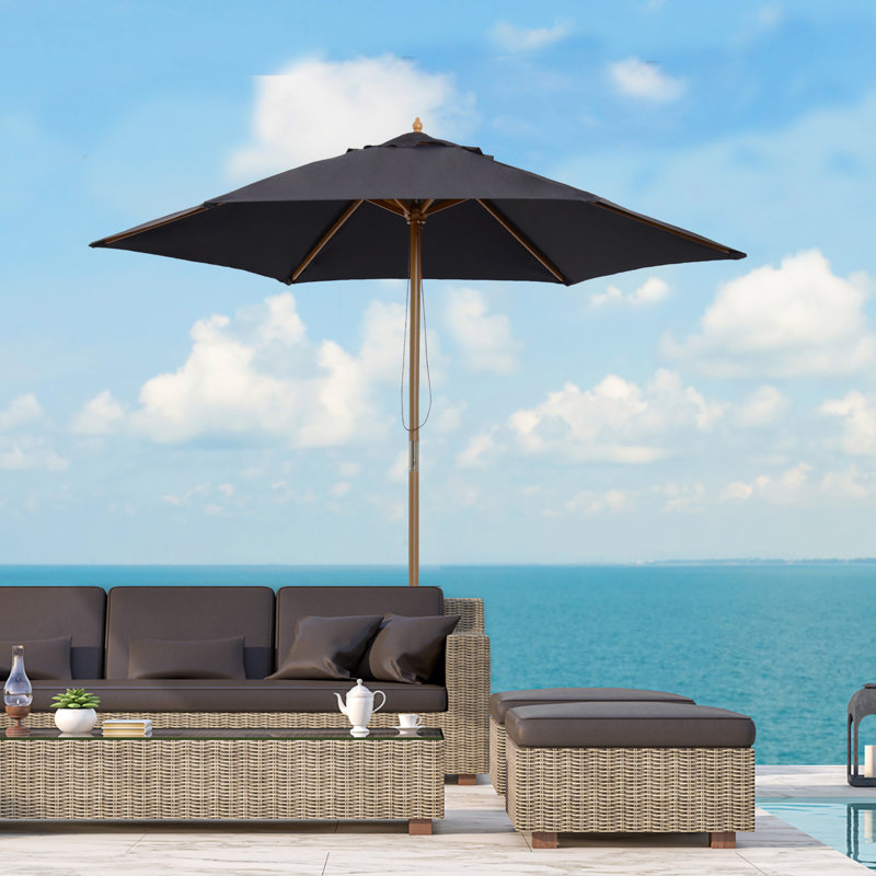Kinser 2.5m Wood Garden Parasol Sun Shade with Vent 38mm Pole, Black