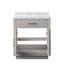 Meuble-lavabo simple en chêne blanc, avec comptoir en marbre, structure robuste en bois massif, mécanisme de fermeture en douceur, unité entièrement assemblée, recouvrement profond, construction, action, complètement en place