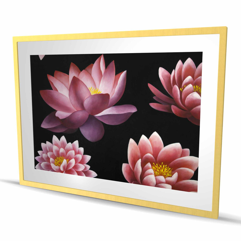 Motif de fleur de lotus - reproduction encadrée pour la chambre à coucher, Doré
