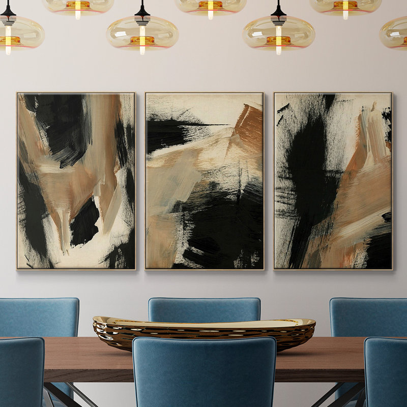 Baked Paintstrokes I, reproduction encadrée sur toile 3 pièces, H 40 po x l 90 po x P 2 po, Naturel